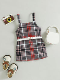 Girls Summer Bubble Sleeve Plaid Belt Skirt Belt Children's Suit