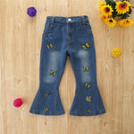 Toddler Kids Girls' Butterfly Embroidered Denim Flared Pants - PrettyKid