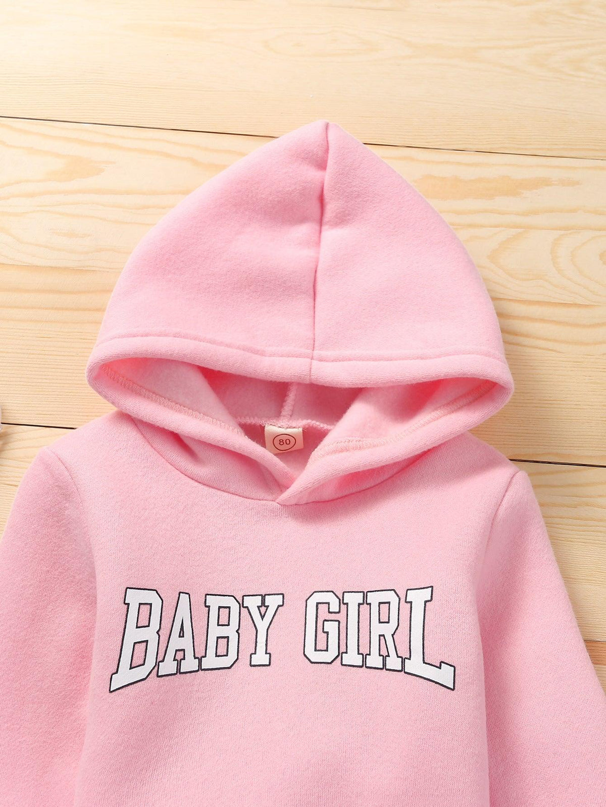 Toddler Kids Girls Solid Color Letter Print Hooded Sweatshirt Long Sleeve Suit - PrettyKid