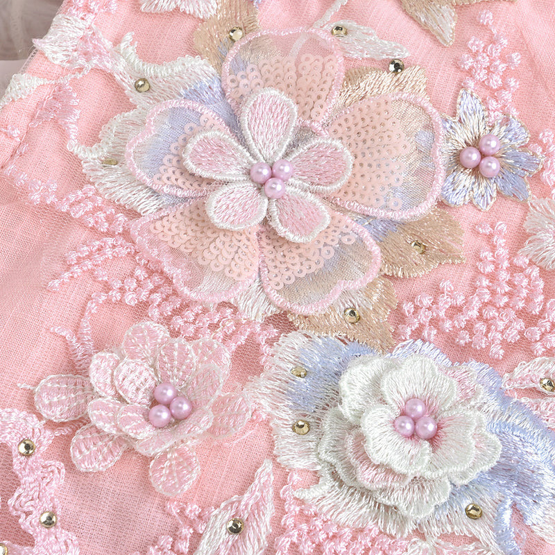 Baby Girls Mesh Beaded Flower Embroidery Jumpsuit - PrettyKid