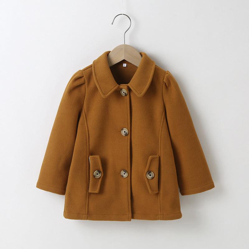 Children Girls Brown Medium Length Coat - PrettyKid