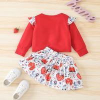 Toddler Kids Girl Solid Letter Love Print Long Sleeve T-Shirt Short Skirt Valentine's Day Set - PrettyKid