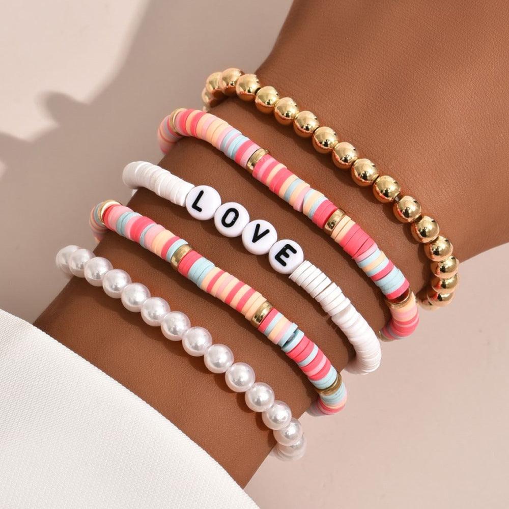 Colorful Soft Pottery Bracelet 5-piece Set - PrettyKid