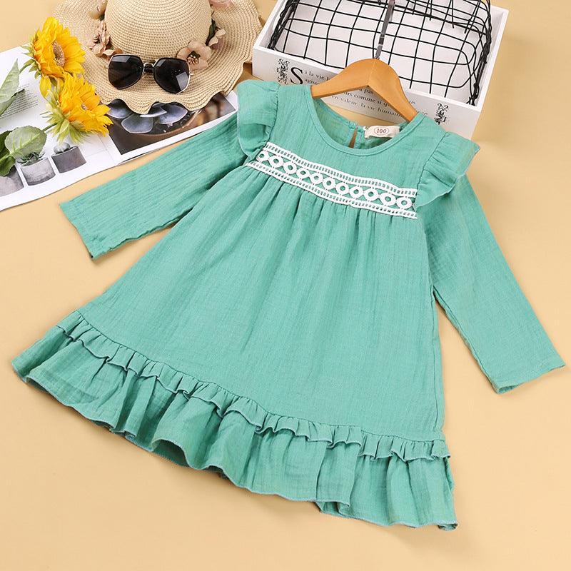 Toddler Kids Girls Lace Embroidered Long Sleeve Dress - PrettyKid