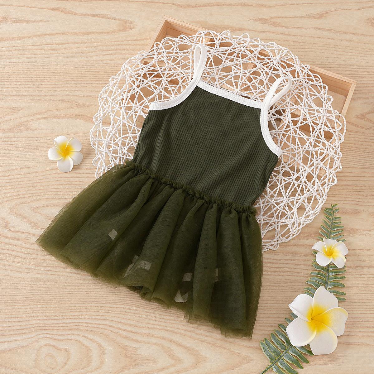 2021 Summer Girls' Knitted Suspender Mesh Stitched Princess Fluffy Skirt - PrettyKid