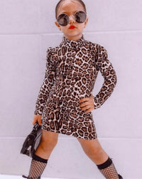 2021 Toddler Kids Girls Long Sleeve Leopard Dress - PrettyKid