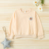 Girls Solid Color Long Sleeve Daisy Embroidery Round Neck Sweater Top - PrettyKid