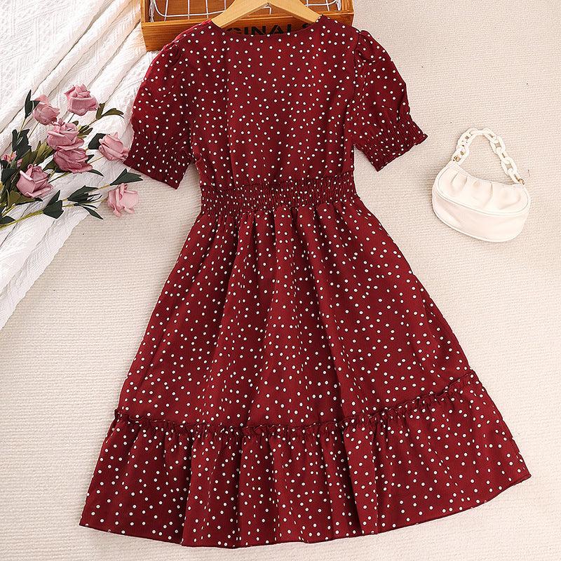 2023 Summer Girls' Baby Polka Dot Bubble Sleeve Dress