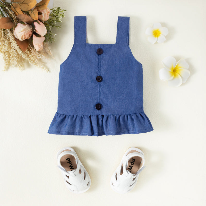 Toddler Girls Summer Solid Color Sleeveless Suspender Pleated Coat Pants Set - PrettyKid