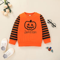 Toddler Kids Halloween Pumpkin Print Striped Long-sleeved Top Trouser Suit Children Clothing Vendors - PrettyKid