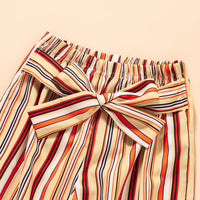 Children Girls' Wave Point Suspender Striped Pants Set - PrettyKid