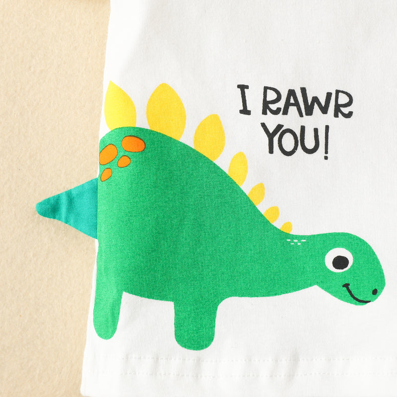 Toddler Boys Solid Color Cartoon Dinosaur Letter Printed Short Sleeved Shirt Shorts Set - PrettyKid