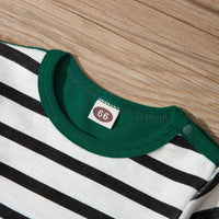 Baby Boys Green Striped Frog Long Sleeve Jumpsuit - PrettyKid