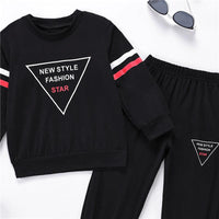 Toddler Kids Boys Black Letter Print Long Sleeve Sports Casual Suit - PrettyKid