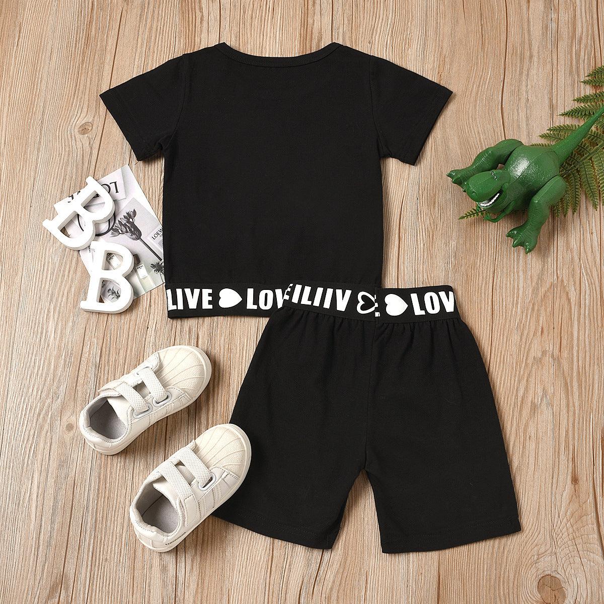 Toddler Kids Boys Boys' Black Crew Neck Short Sleeve Suit - PrettyKid