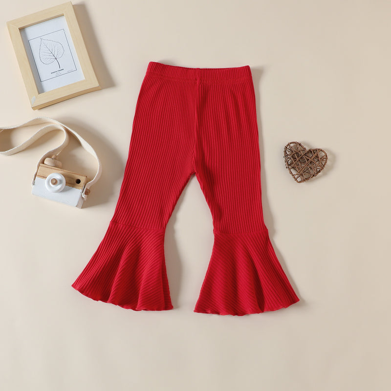 Spring and Summer Girls' Suit Letter Print Top Pit Strip Flare Pants Valentine's Day Suit - PrettyKid