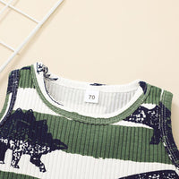 9M-4Y Toddler Boys Sets Ribbed Dinosaur Tank Top And Shorts Wholesale Toddler Boy Clothes - PrettyKid