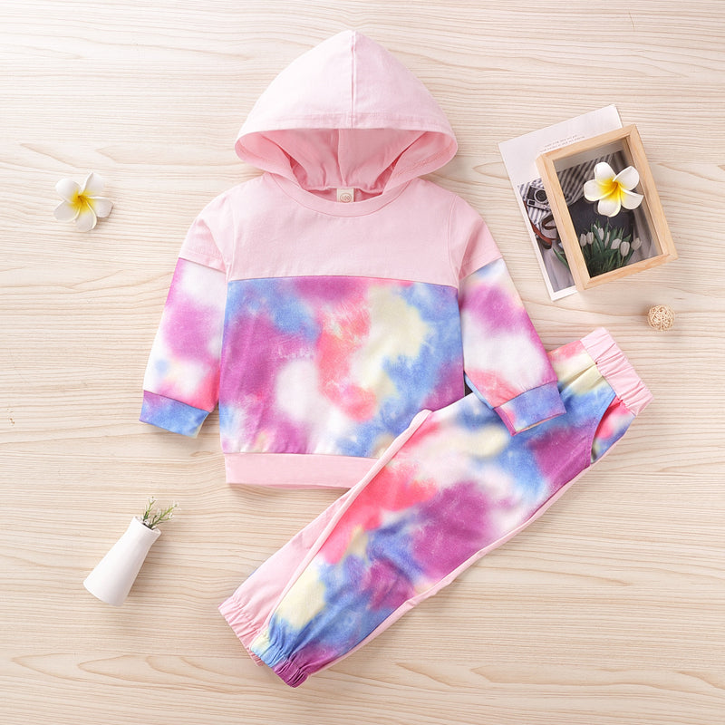 Toddler Girls Tie Dyed Long Sleeved Hoodie Suit Children's Boutique Clothing Suppliers - PrettyKid