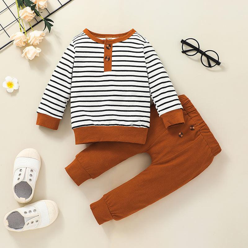 Toddler Boys Striped Pullover Long Sleeve Suit - PrettyKid