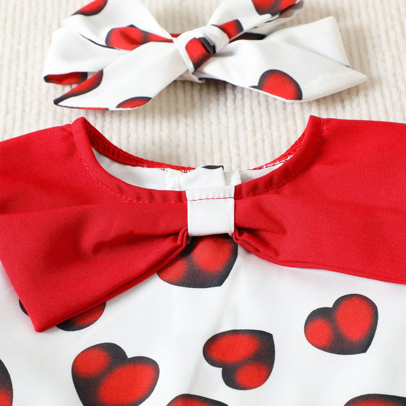 2023 Valentine's Day Infant and Toddler Bodysuit Love Print Turnover Collar Long Sleeve Triangle Romper Creeper - PrettyKid