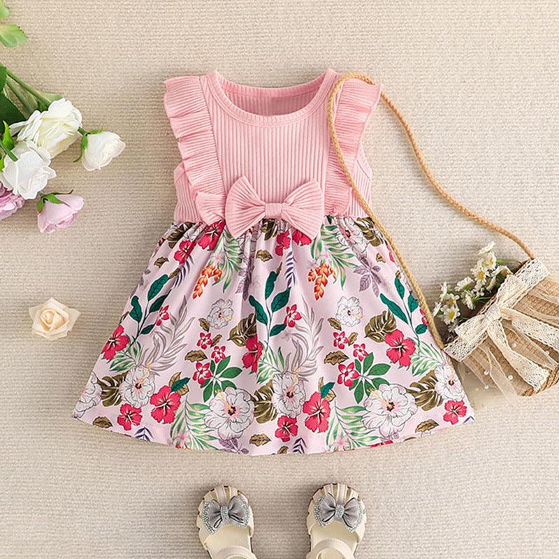 2023 Summer New Sleeveless Dress Baby Bow Print A-line Dress