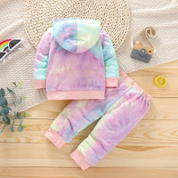 Toddler Girls Cute Cartoon Tie-dye Long-sleeved Hooded Two-piece Suit - PrettyKid