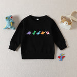 Toddler Kids Boys Solid Color Cartoon Dinosaur Print Long-sleeved Sweatshirt - PrettyKid
