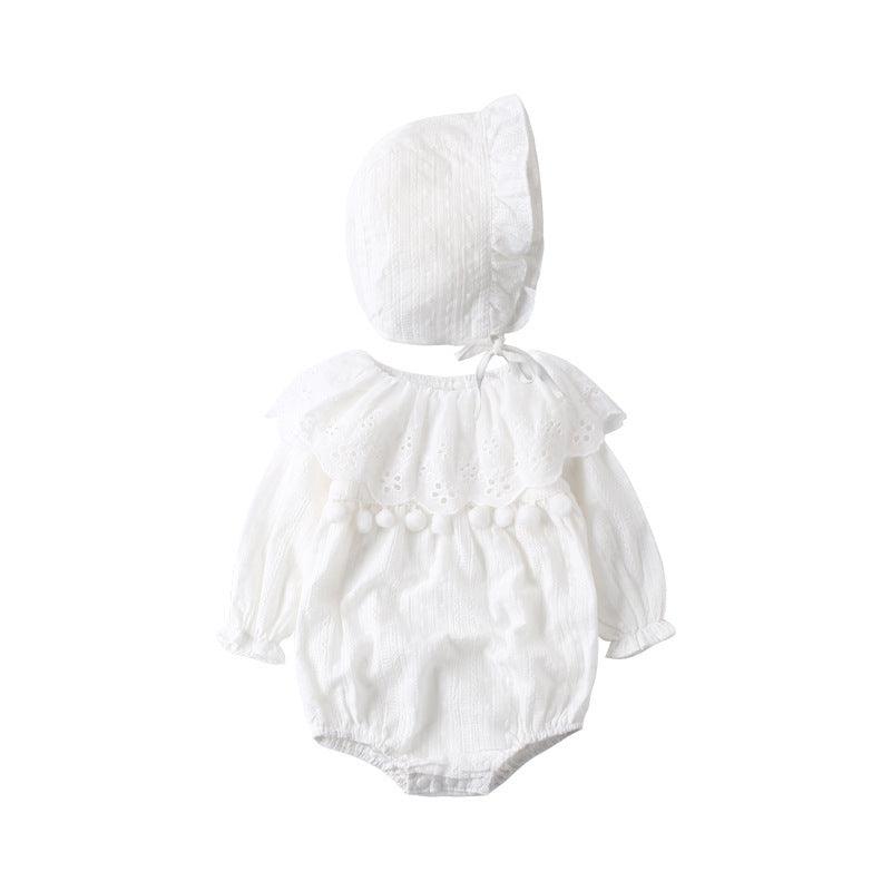 Baby Girls Summer Doll Collar Cotton Short-sleeved Jumpsuit Hat Two-piece Set - PrettyKid