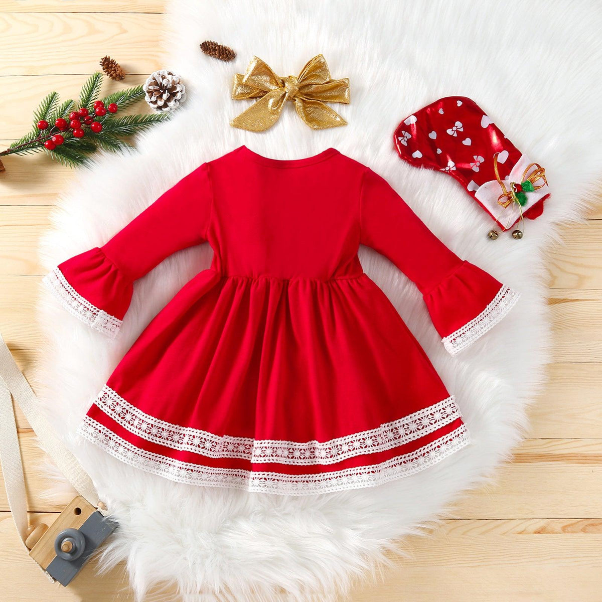 Toddler Kids Girls Solid Bow Christmas Dress Children's Wear - PrettyKid