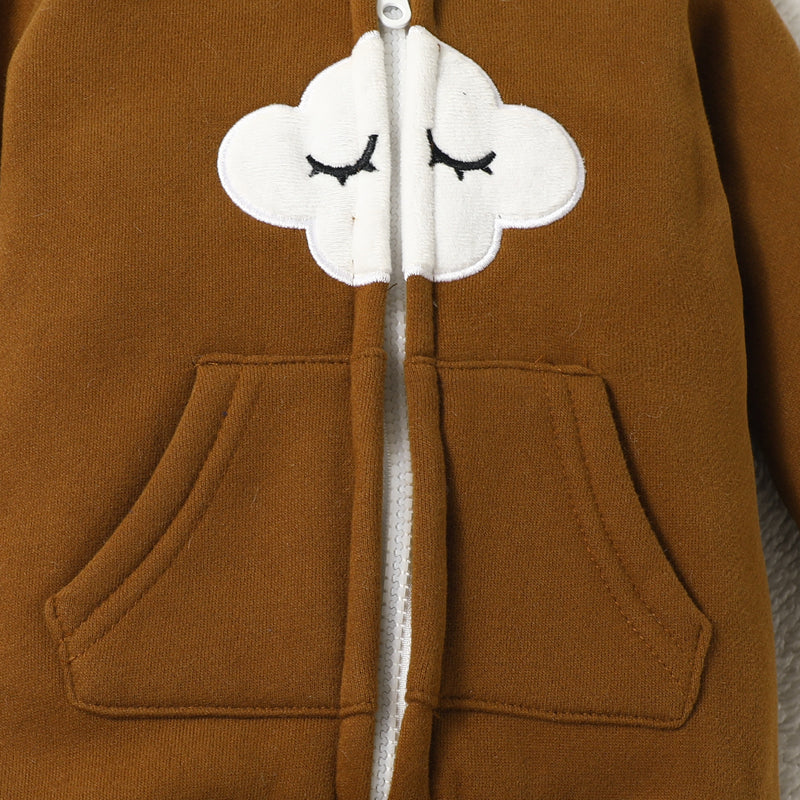 Baby Boys Girls Solid Color Cute Clouds Zipper Long Sleeve Zipper Hooded Jumpsuit - PrettyKid