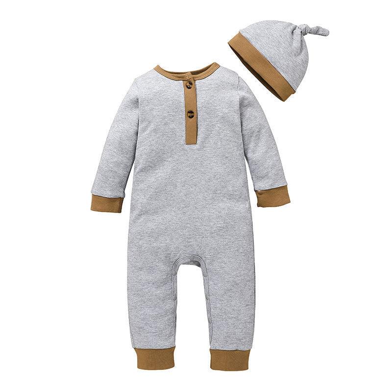 Baby Boys Solid Color Long Sleeved Knitted Onepiece Hat Two Piece Set - PrettyKid