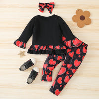 Toddler Kids Girl Solid Letter Long Sleeve Top Love Printed Pants Valentine's Day Set - PrettyKid