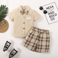 Boys' Solid Color Shirt+checked Shorts