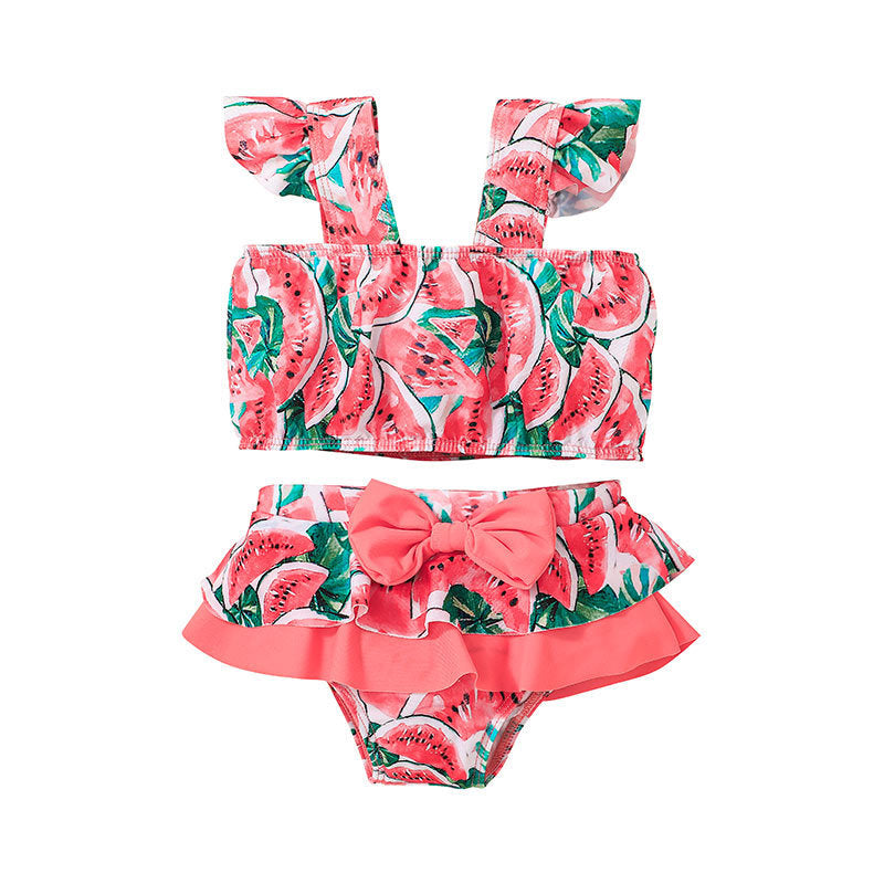 Toddler Kids Girls Watermelon Print Sleeveless Top Shorts Split Swimsuit - PrettyKid