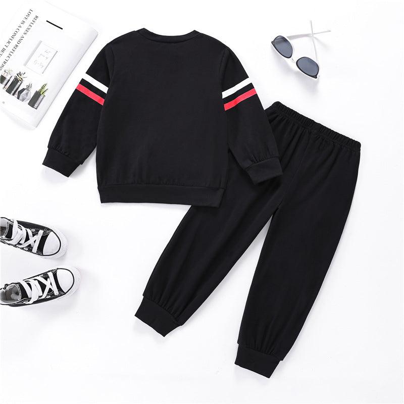 Toddler Kids Boys Black Letter Print Long Sleeve Sports Casual Suit - PrettyKid