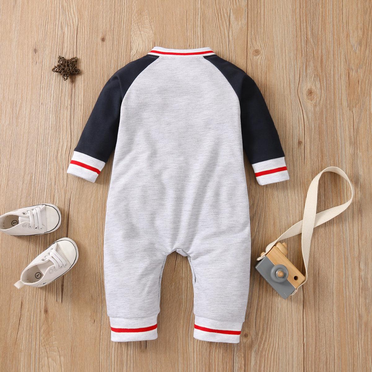 Baby Boys Long Sleeve Lettered Printed Bomber Jumpsuit - PrettyKid