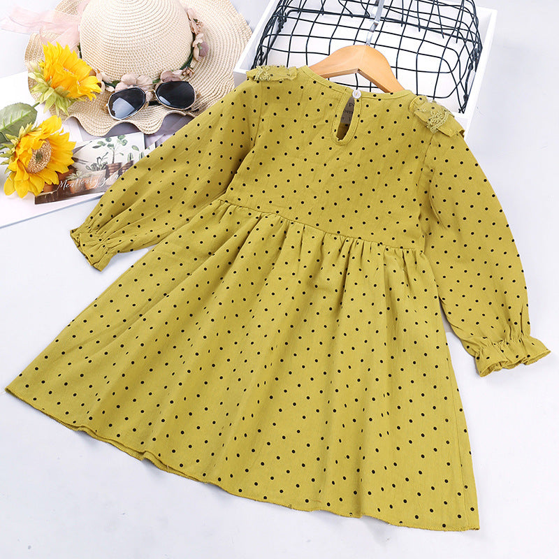 Toddler Girls Bow Long Sleeve Polka Dot Dress Wholesale Kids Clothing Online - PrettyKid
