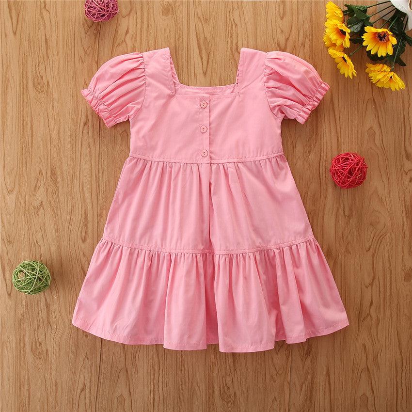 Girl embroidered princess dress Rainbow Short Sleeves in Bulk Wholesale - PrettyKid