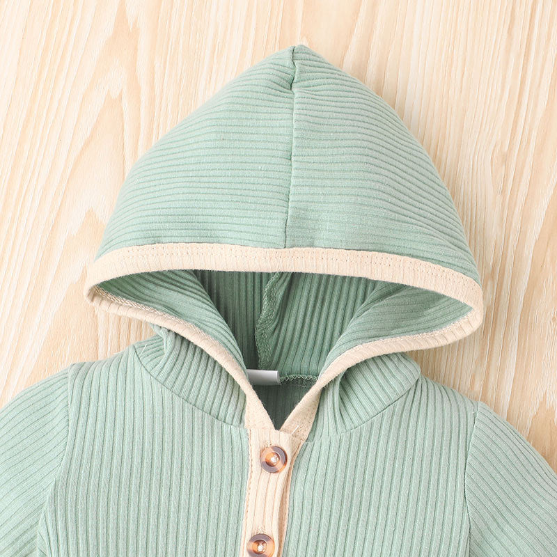 Baby Boys Solid Collar Contrast Short Sleeved Hoodie Jumpsuit - PrettyKid