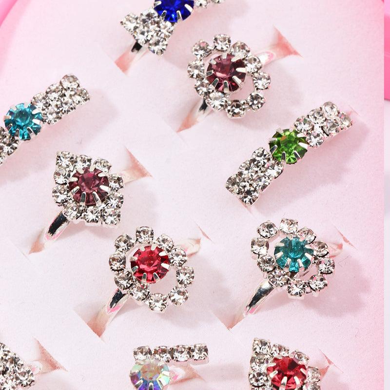 Children's Colored Crystal Diamond Ring Shiny Jewelry Toy Jewelry Gift - PrettyKid