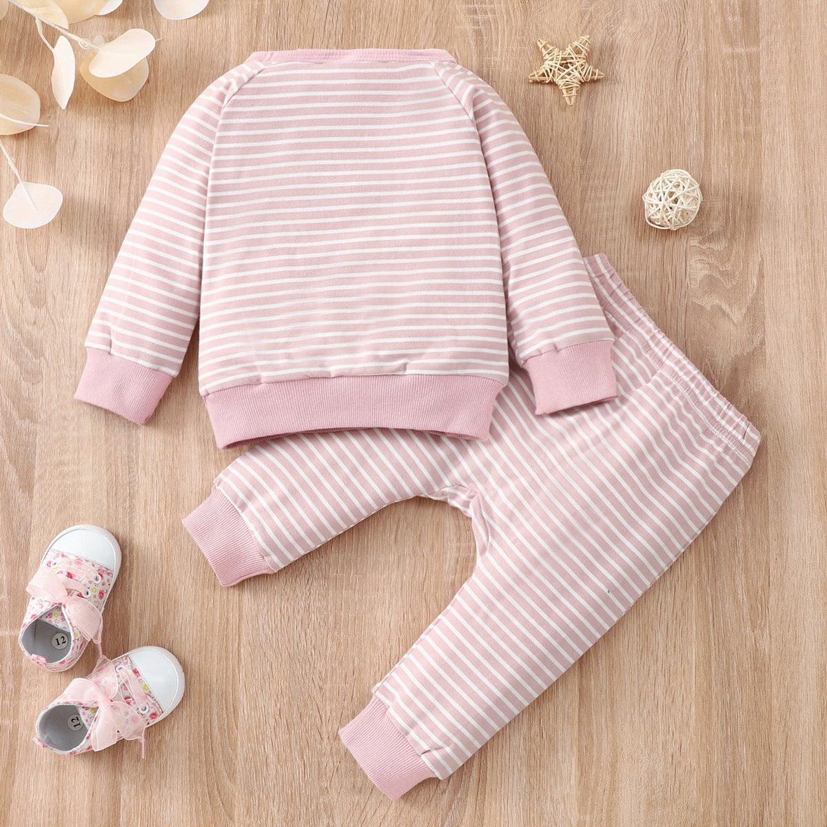 Toddler Kids Boys Girls Striped Round Neck Long Sleeve Pajama Suit - PrettyKid