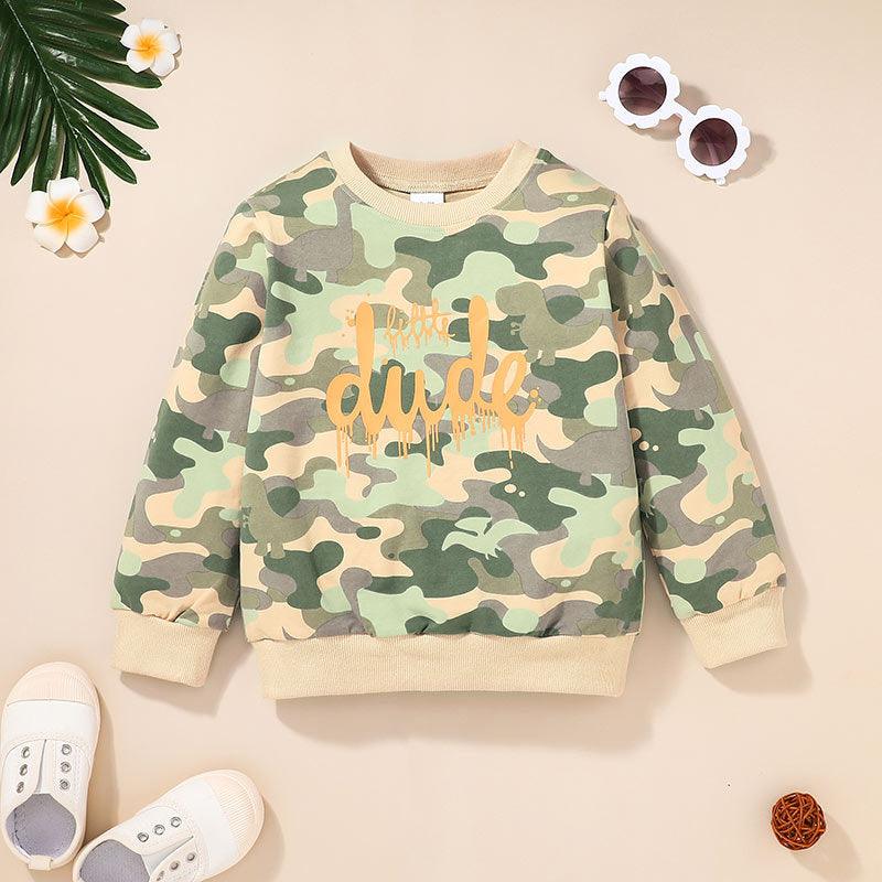 Autumn Winter Camouflage Round Neck Long Sleeve Pullover Wholesale Boy Clothing - PrettyKid