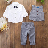 Toddler Kids Boys Gentleman's Dress White Shirt Vest Trousers Three Piece Set - PrettyKid