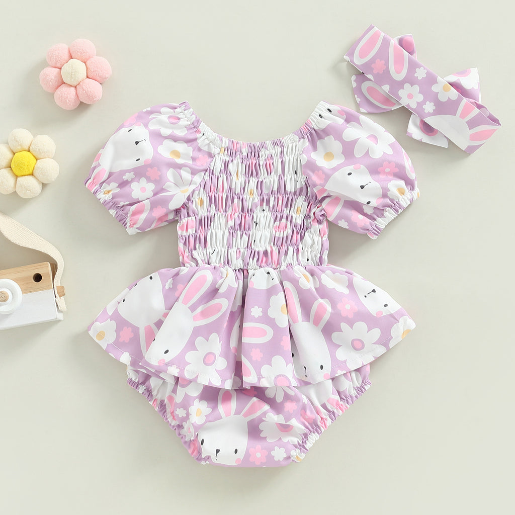 2023 Easter Baby Summer Bodysuit Rabbit Print Triangle Romper Creeper - PrettyKid