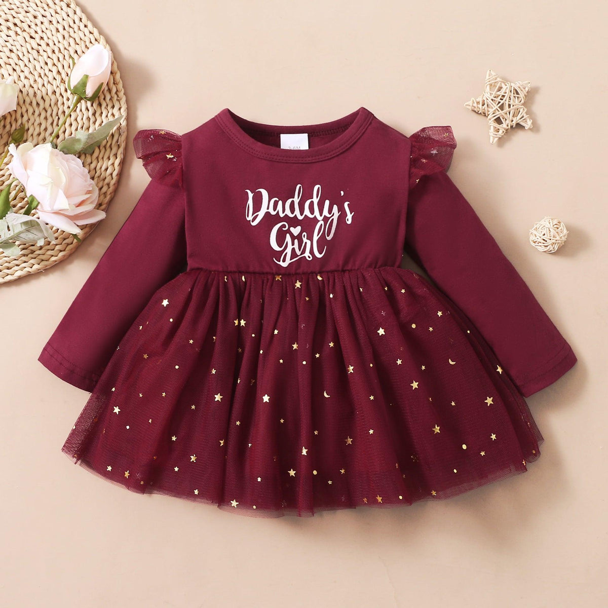 Toddler Girls Solid Daddy's Girl Lettered Screen Stitched Dress - PrettyKid