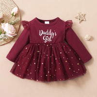 Toddler Girls Solid Daddy's Girl Lettered Screen Stitched Dress - PrettyKid