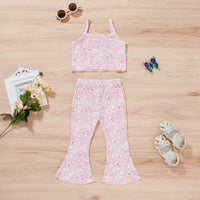 Toddler Kids Girls' Cotton Floral Suspenders Flared Pants Set - PrettyKid