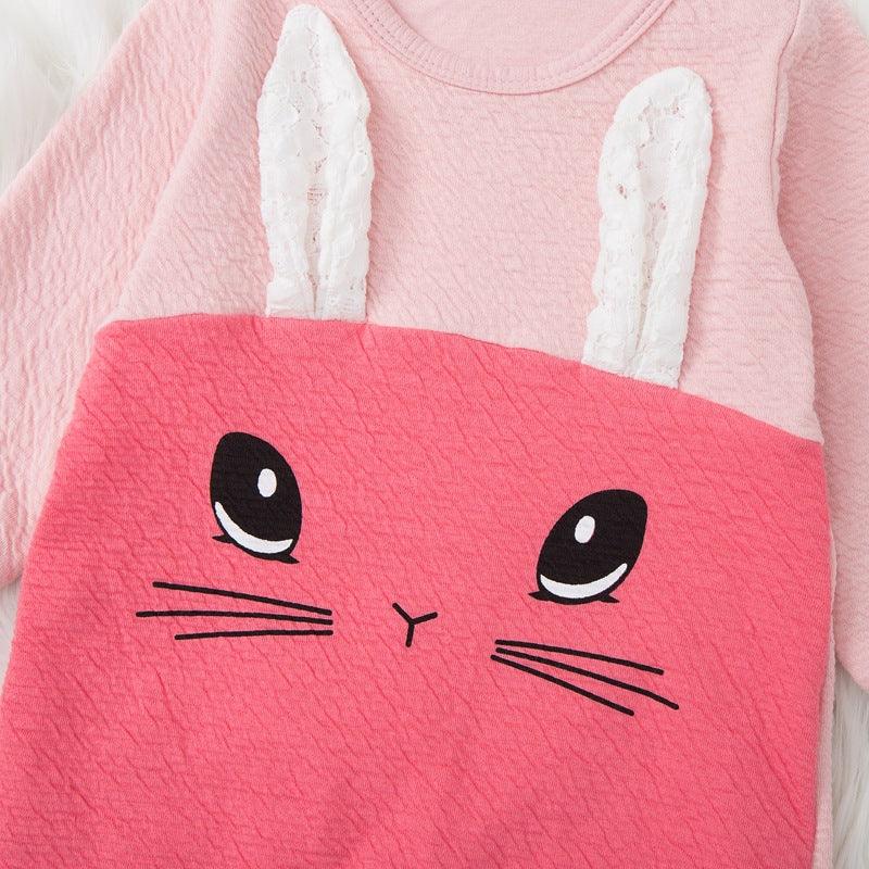 Baby Girl Solid Color Lovely Rabbit Jumpsuit - PrettyKid