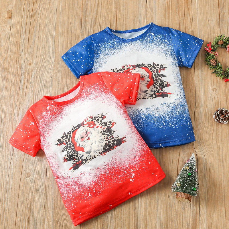 Children's Boys Round Neck Short Sleeve Cartoon Christmas Printed T-shirt - PrettyKid