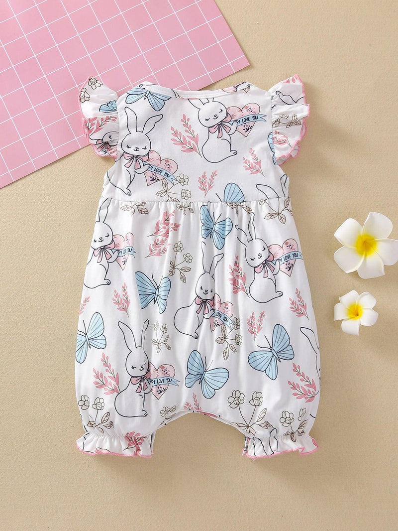 Baby Girls Cartoon Rabbit Print Jumpsuit - PrettyKid